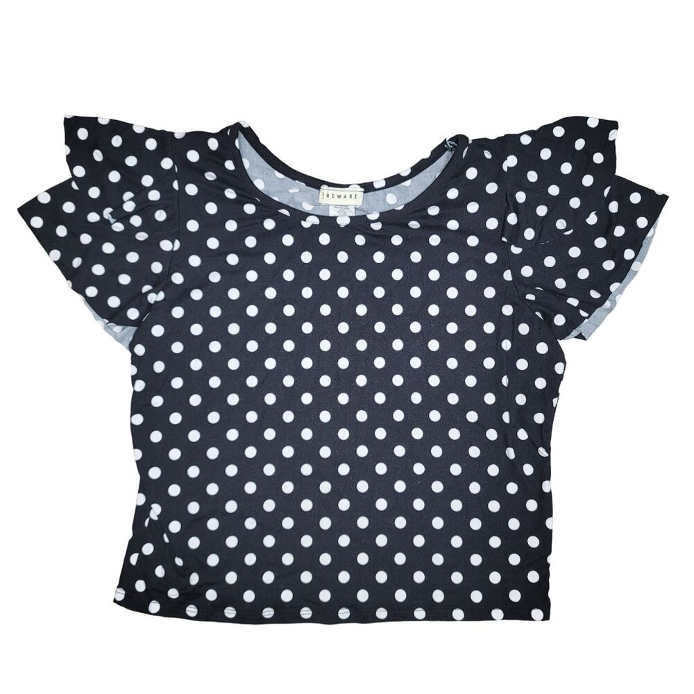Beware Jrs girls XL Polka Dot Ruffle Sleeve Top Black & White Comfortable Fit Ca